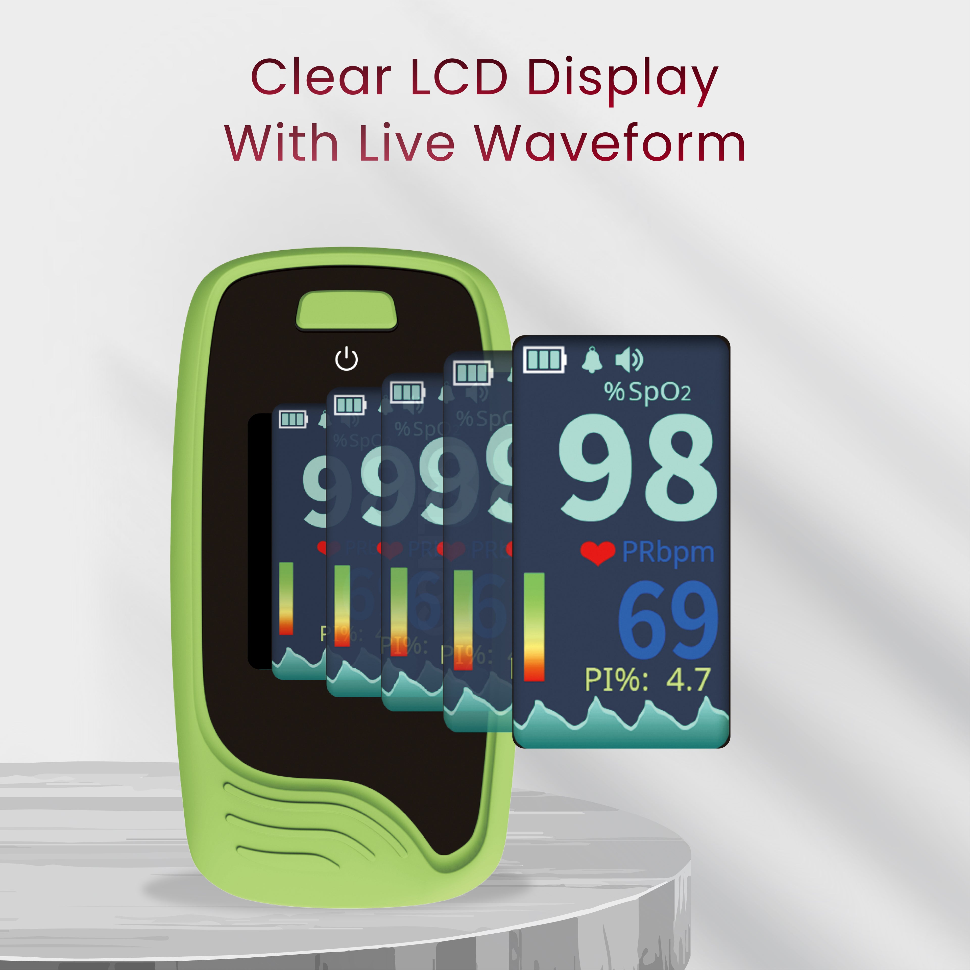 CMS50-Pro Fingertip Pulse Oximeter – SpO₂, Pulse Rate & PI Monitor with Waveform Display.