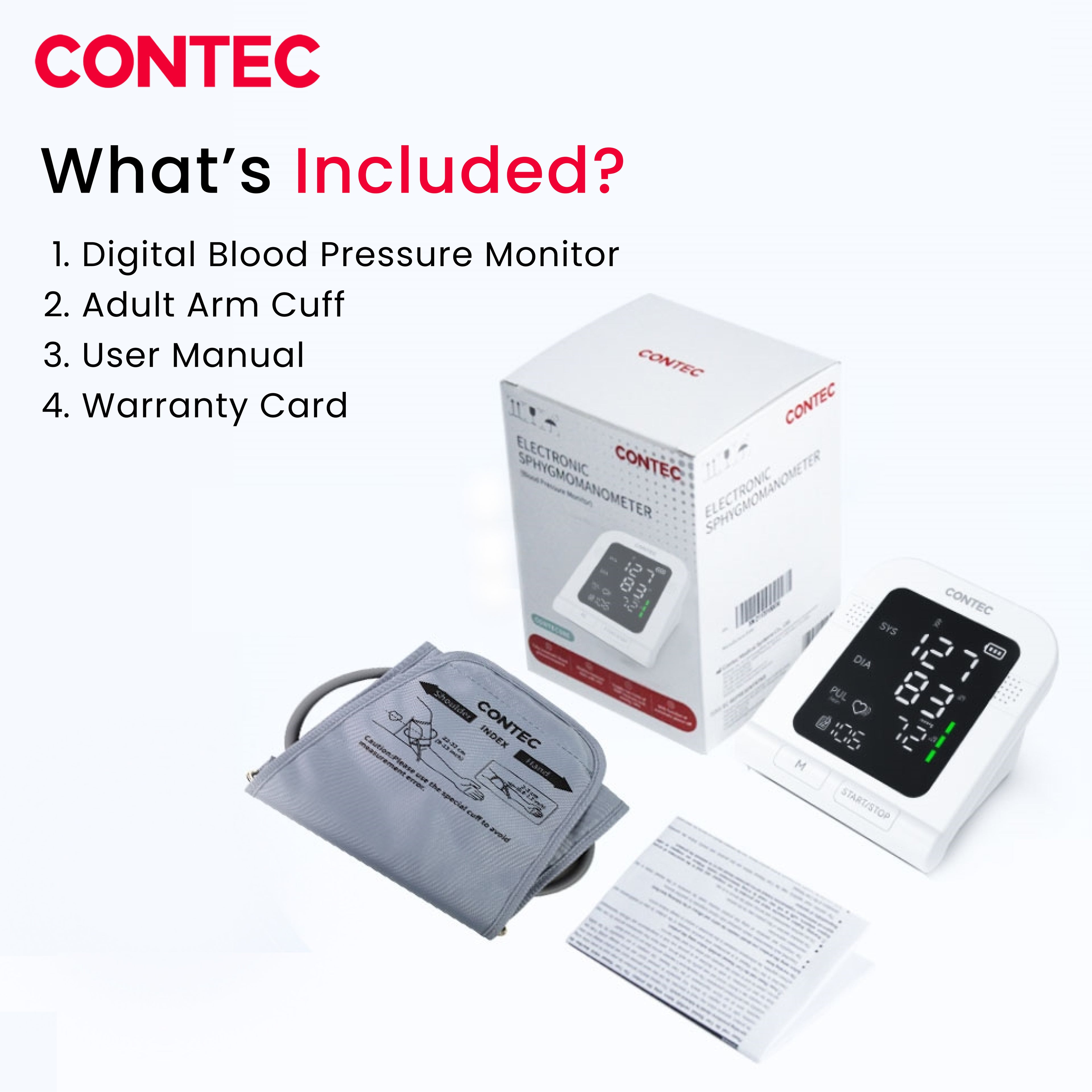 Electronic Sphygmomanometer – One-Touch Digital BP & Pulse Monitor -CONTEC08C