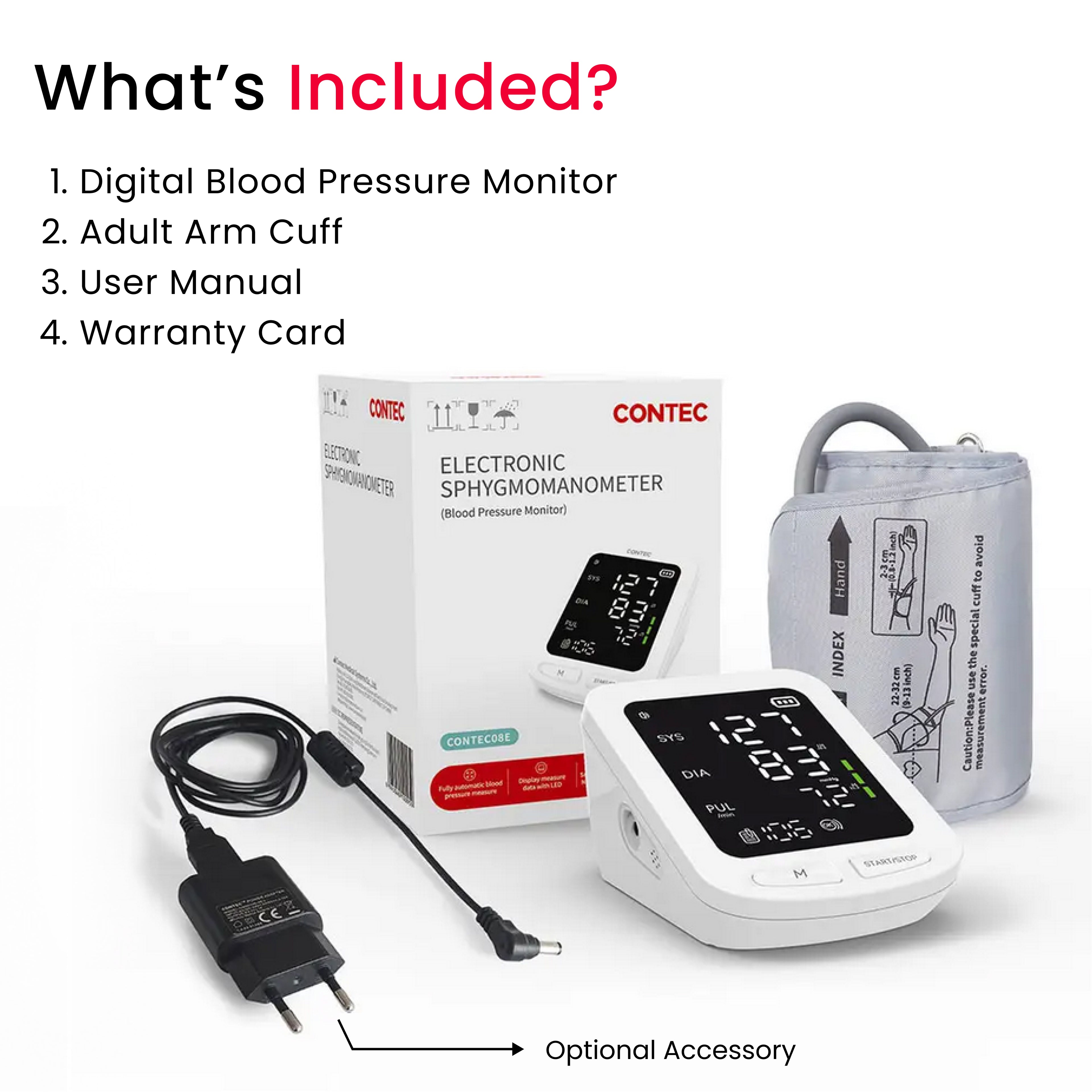 Electronic Sphygmomanometer (LED)– One-Touch Digital BP & Pulse Monitor -CONTEC08E