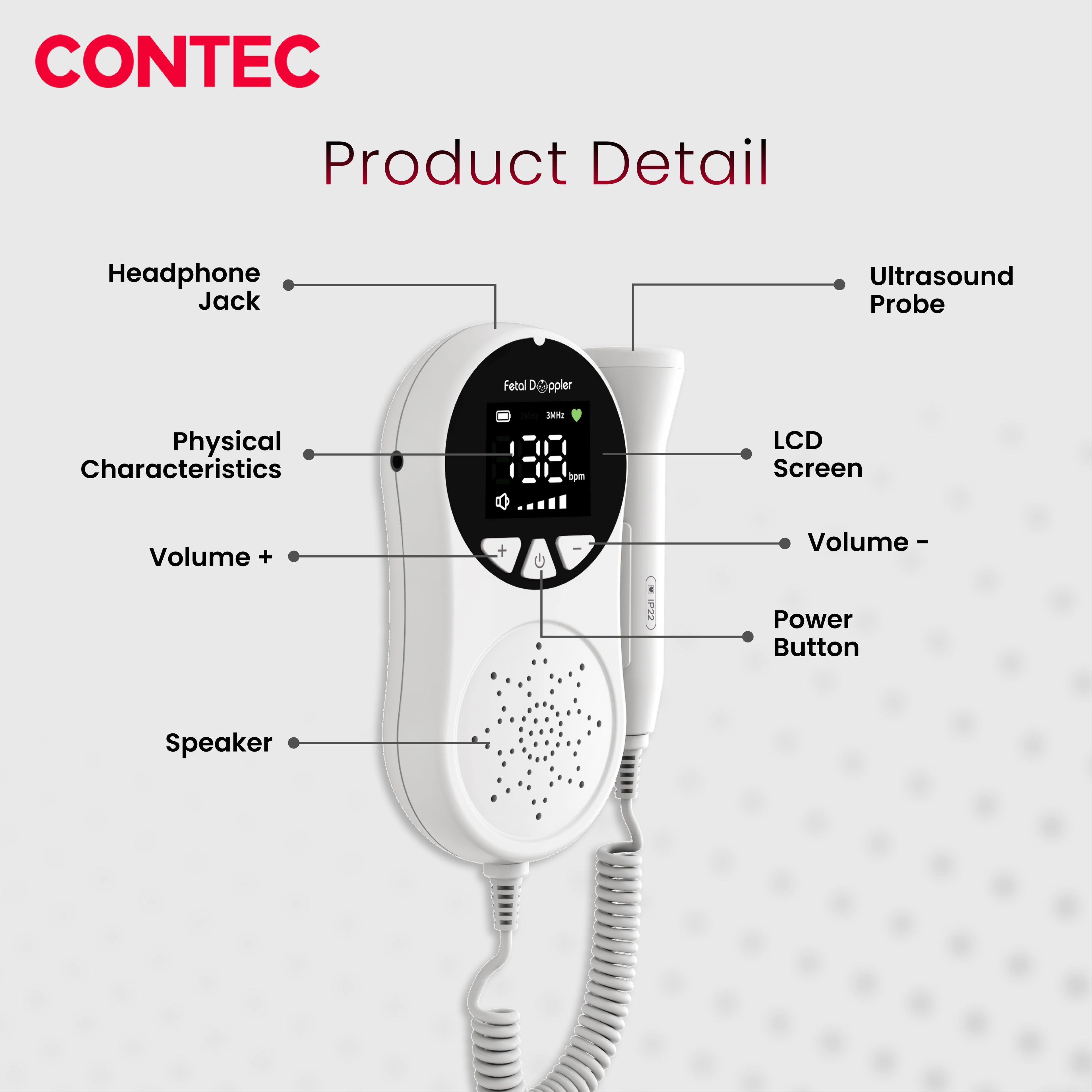 CONTEC10A Pocket Fetal Doppler – Portable Fetal Heart Rate Monitor.