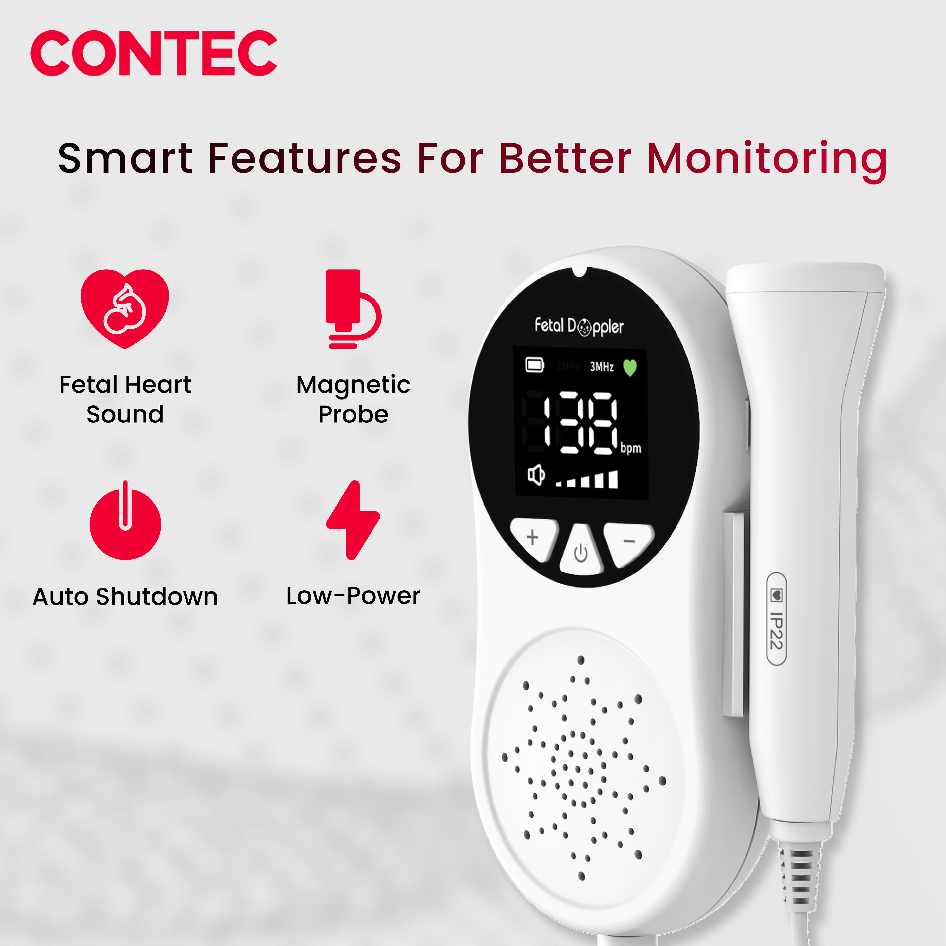 CONTEC10A Pocket Fetal Doppler – Portable Fetal Heart Rate Monitor.