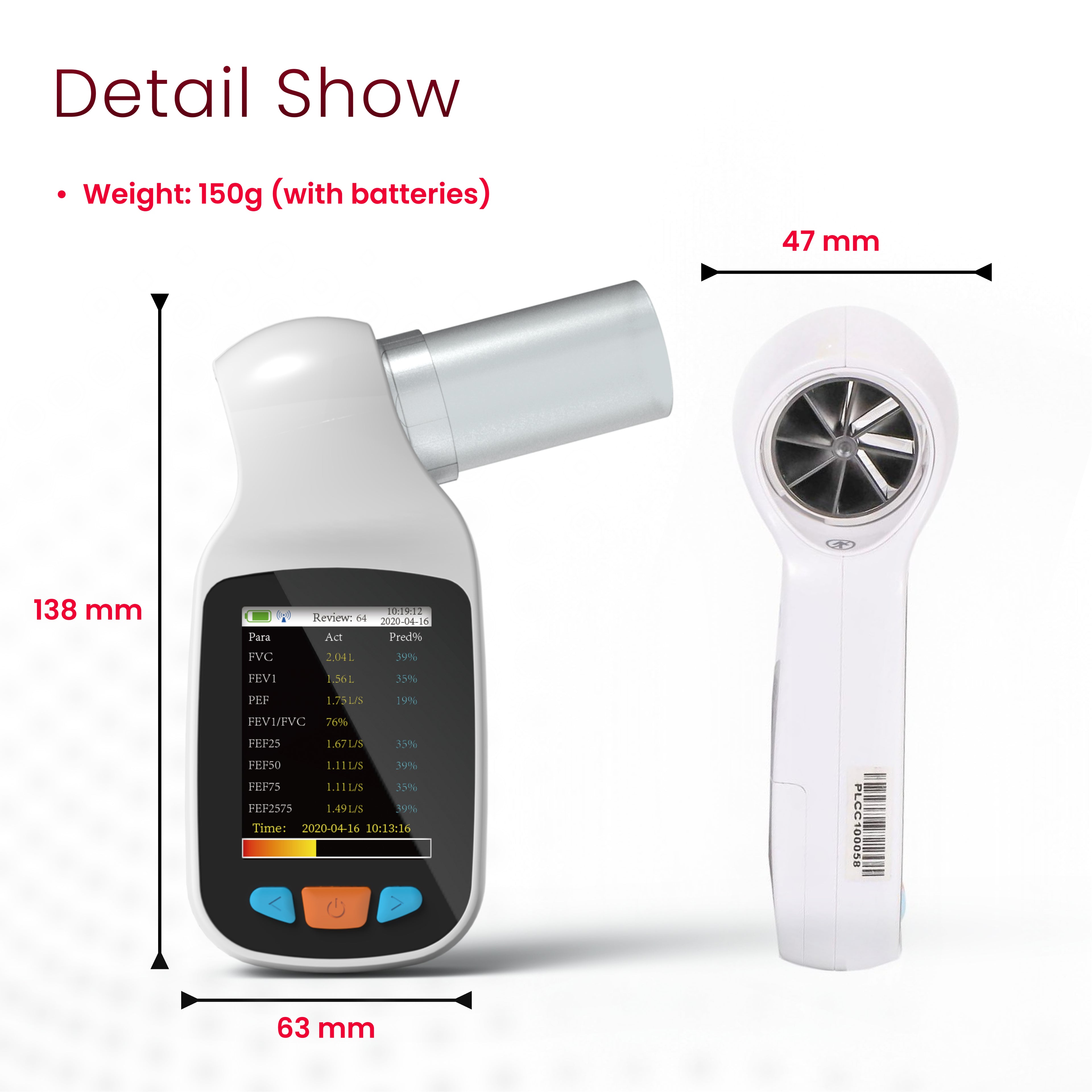 Portable Digital Spirometer – Handheld Lung Function & FVC Test Device.