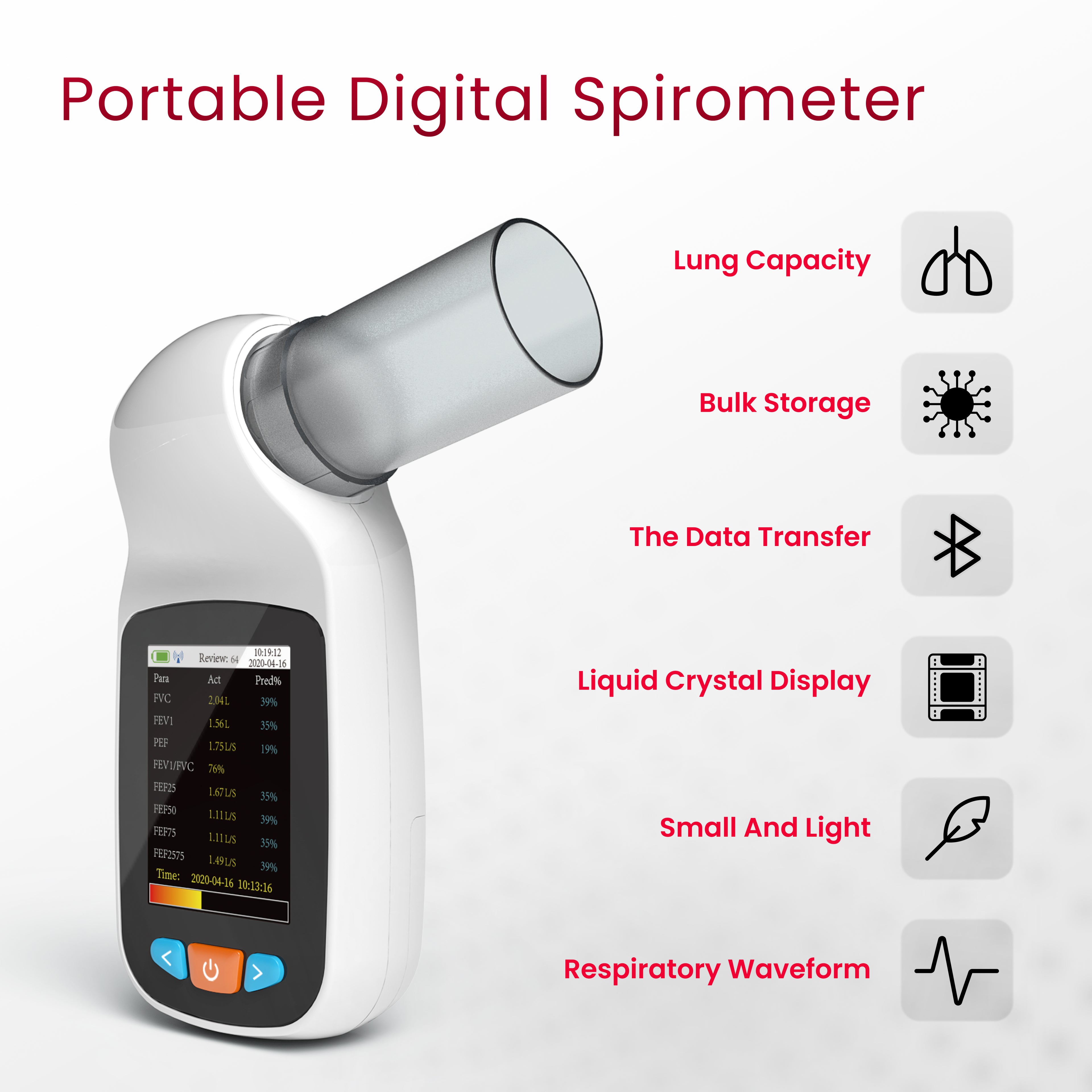 Portable Digital Spirometer – Handheld Lung Function & FVC Test Device.